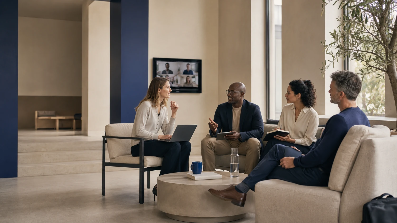 International working professionals sharing their online study experience